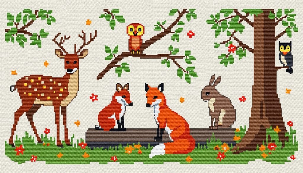 Grille gratuite point de croix animaux de la forêt : à voir et à faire