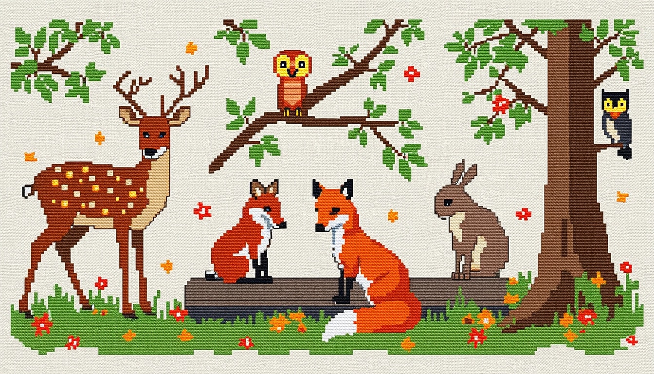 Grille gratuite point de croix animaux de la forêt : à voir et à faire