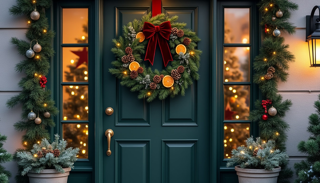 Décorer sa porte d&rsquo;entrée pour Noël : couronnes et compositions
